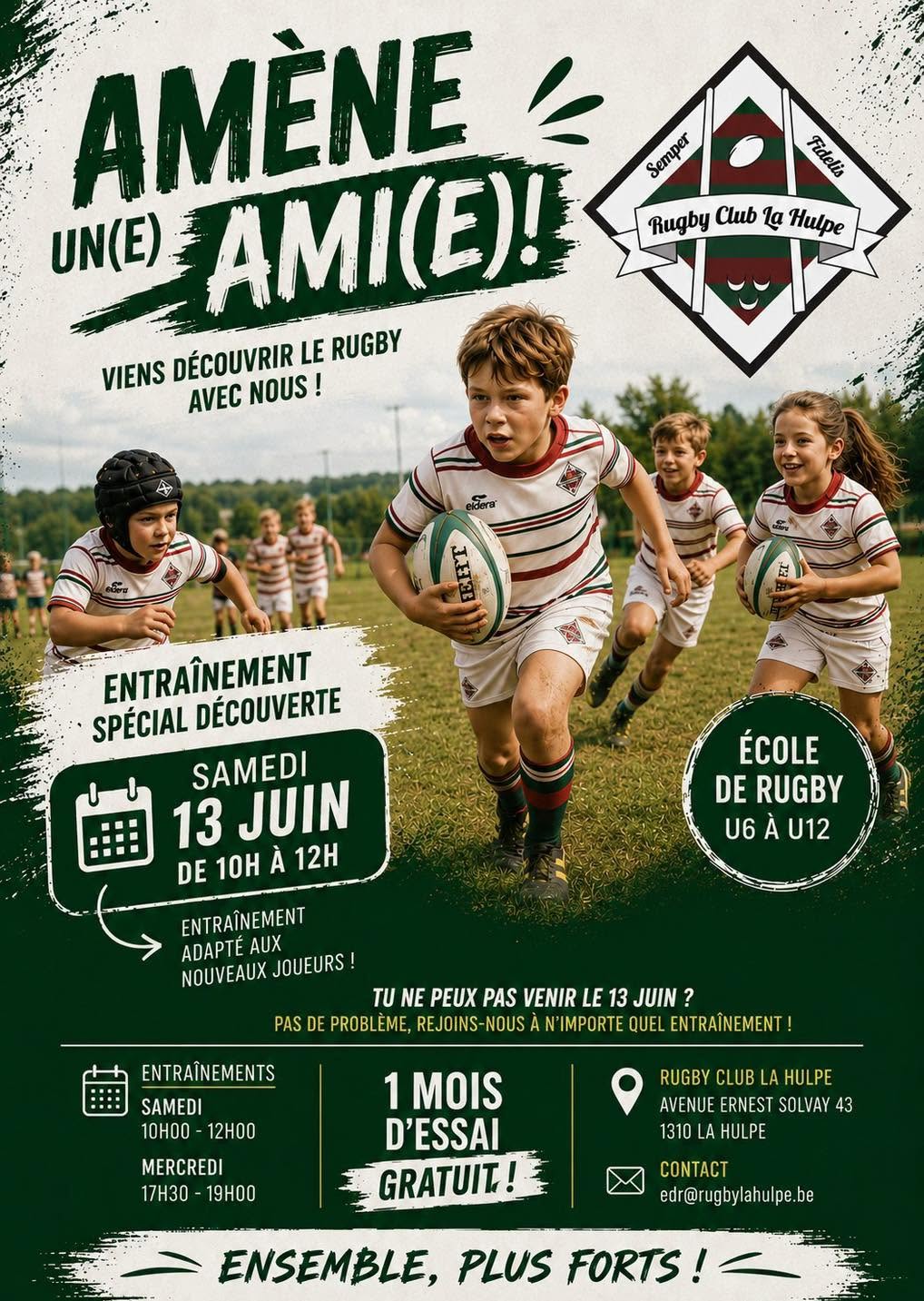 Viens essayer le rugby, ce samedi 13/06 de 10h à 12h